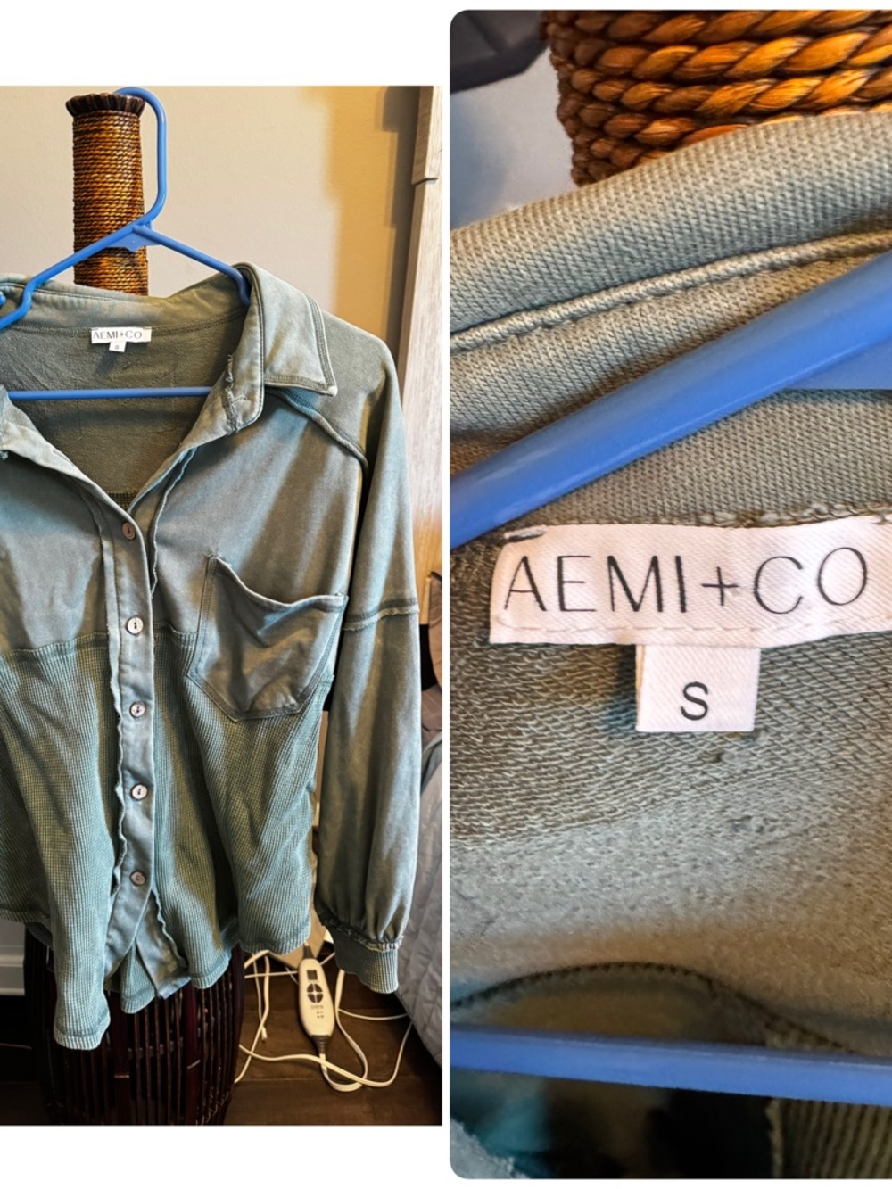 AEMI+CO Women's Button-Down Shirt in Sage Green - Small